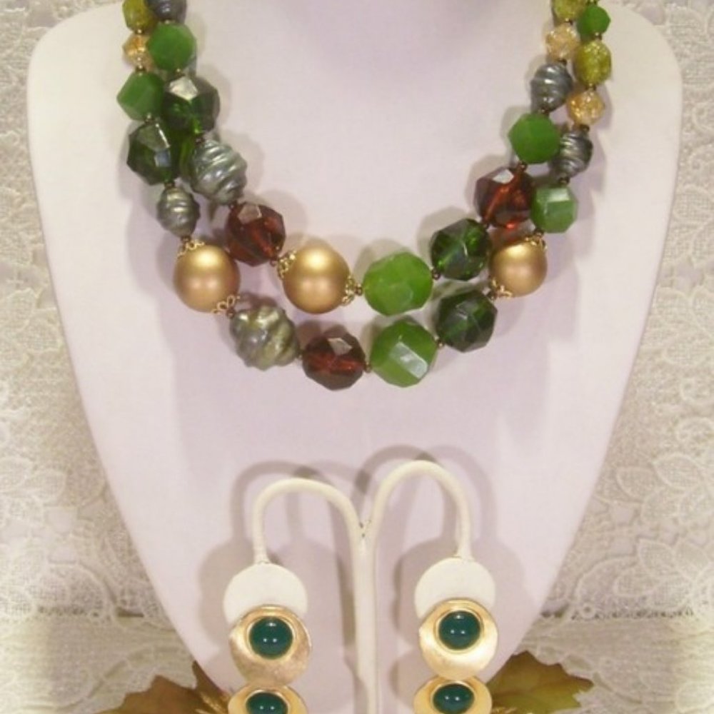 **Forest Chunky 2-Strand Bead Nkl ERs